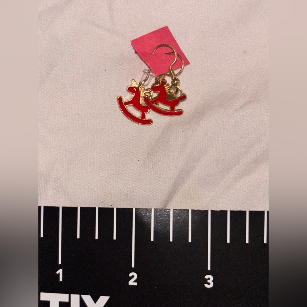 Red and Gold Earrings horsey porcelain earrings NWT - Picture 2 of 2
